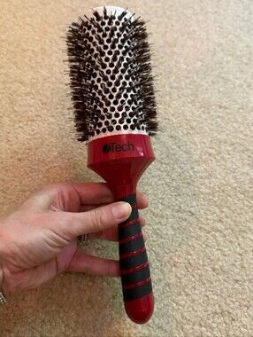 iTech Ionic Anti Static Ceramic Magnetic Large Round Blowout Hair Brush Red Blk